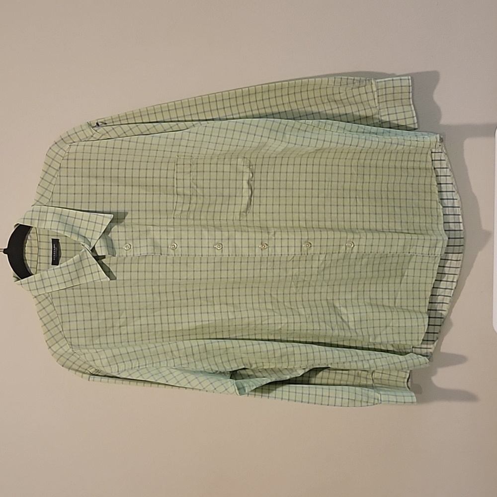 Burberry Mens Dress Shirt Button Down green plaid blue size Large Made in Usa